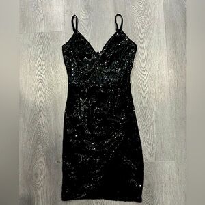 Lulus Black Sequin mini wrap Dress